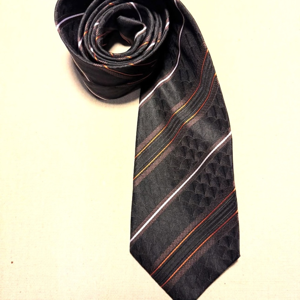 Lavin made in France Sophisticated Black Tie with Orange Accents